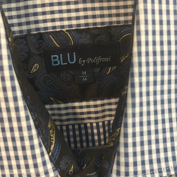 BLU by Polifroni men blue checkered dress shirt size medium - Picture 3 of 3